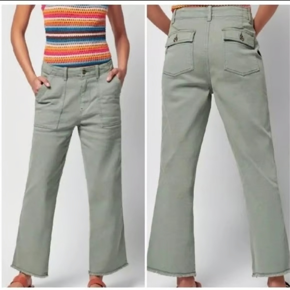 Faherty Organic Cotton Utility Ankle Pants Sage Green 26 Raw Hem